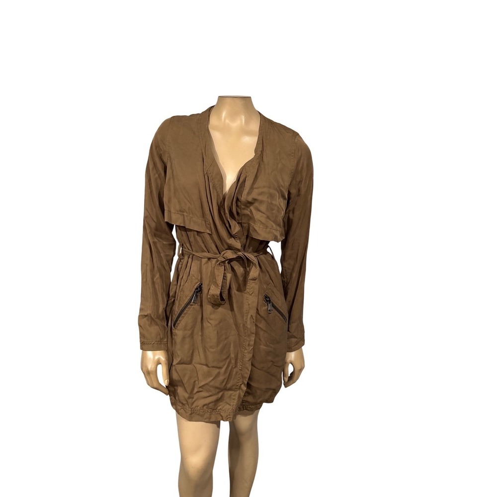 Cartonnier Anthropologie Brown Draped Utility Trench Jacket Tie Waist XS
